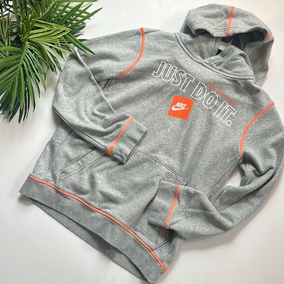 Kids Nike Heather Gray Hoodie with Orange Highlights size large - Picture 1 of 11